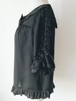 Sweet Lolita Blouses Lace Bows Lolita Top Half Sleeves Blouse Color Block White Lolita Shirt