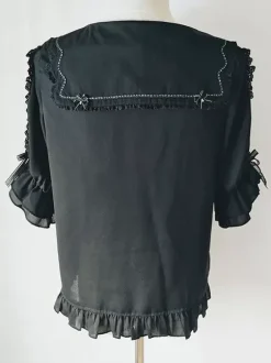 Sweet Lolita Blouses Lace Bows Lolita Top Half Sleeves Blouse Color Block White Lolita Shirt