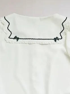 Sweet Lolita Blouses Lace Bows Lolita Top Half Sleeves Blouse Color Block White Lolita Shirt