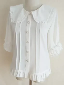 Sweet Lolita Blouses Lolita Top Ecru White Half Sleeves Bows Pleated Lolita Shirt