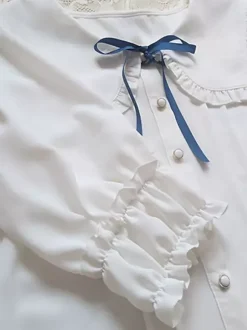 Sweet Lolita Blouses Lolita Top Ecru White Half Sleeves Bows Pleated Lolita Shirt