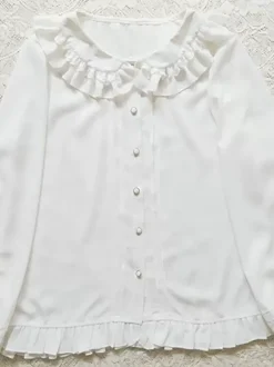 Sweet Lolita Blouses Ruffles Long Sleeves Lolita Top Blouse White Lolita Shirt
