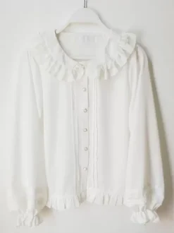Sweet Lolita Blouses Ruffles Long Sleeves Lolita Top Blouse White Lolita Shirt