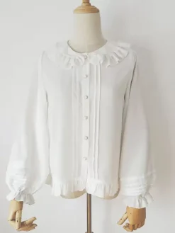Sweet Lolita Blouses Ruffles Long Sleeves Lolita Top Blouse White Lolita Shirt