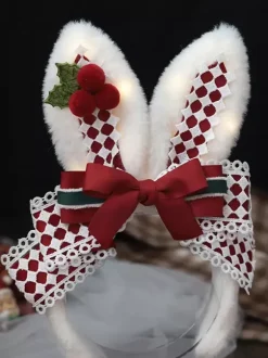 Sweet Lolita Accessories Red Bows Headwear Plaid Miscellaneous