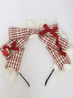 Sweet Lolita Accessories Red+White Bows Plaid Accessory Polyester Fiber Miscellaneous