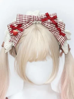 Sweet Lolita Accessories Red+White Bows Plaid Accessory Polyester Fiber Miscellaneous