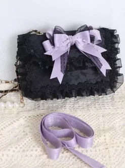 Sweet Lolita Bag Pink Organza Bows Lace Polyester Fiber Handbag Lolita Accessories