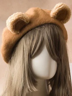 Sweet Lolita Beret Cute Bear Ear Wool Lolita Hat