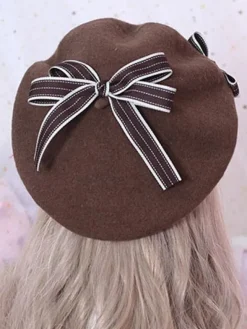 Sweet Lolita Beret Daisy Floral Bow Wool Lolita Hat