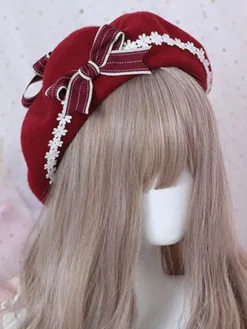Sweet Lolita Beret Daisy Floral Bow Wool Lolita Hat