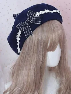 Sweet Lolita Beret Daisy Floral Bow Wool Lolita Hat
