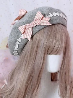 Sweet Lolita Beret Daisy Floral Bow Wool Lolita Hat