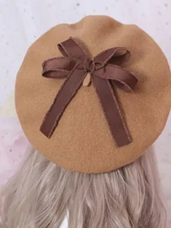 Sweet Lolita Beret Daisy Floral Bow Wool Lolita Hat