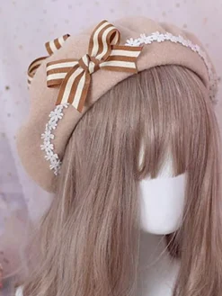 Sweet Lolita Beret Daisy Floral Bow Wool Lolita Hat