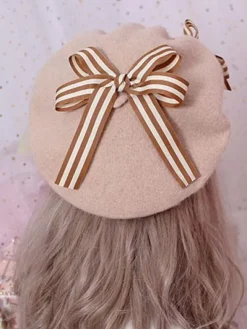 Sweet Lolita Beret Daisy Floral Bow Wool Lolita Hat