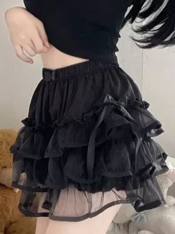 Sweet Lolita Bloomers Black Tiered Ruffles Loose Lolita Pant