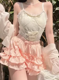 Sweet Lolita Bloomers Pink Ruffles Loose Lolita Pant