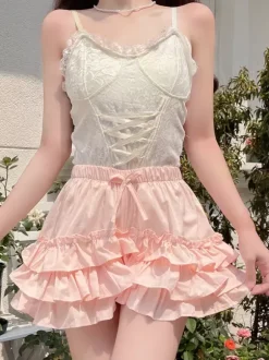 Sweet Lolita Bloomers Pink Ruffles Loose Lolita Pant