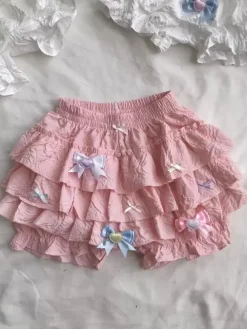 Sweet Lolita Bloomers Pink Bows Ruffles Flared Lolita Pant