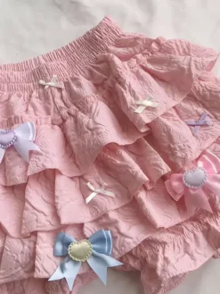Sweet Lolita Bloomers Pink Bows Ruffles Flared Lolita Pant