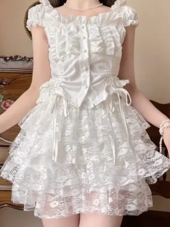 Sweet Lolita Bloomers Tiered Ruffles Lace Loose White Lolita Pant