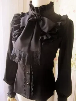 Sweet Lolita Blouse Lace Ruffle High Collar Bows Vintage Lolita Shirt