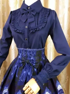 Sweet Lolita Blouse Red Long Sleeve Turndown Collar Bow Ruffled Winter Lolita Shirt