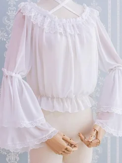 Sweet Lolita Blouses Black Long Sleeves Lolita Top Ruffles Lace Lolita Shirt
