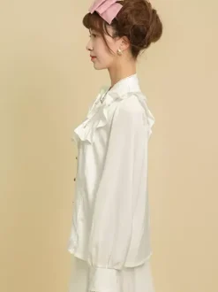 Sweet Lolita Blouses Bows Ruffles Long Sleeves Blouse Lolita Top White Lolita Shirt