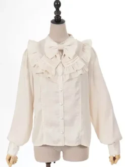 Sweet Lolita Blouses Bows Ruffles Long Sleeves Blouse Lolita Top White Lolita Shirt