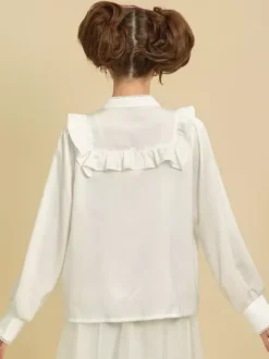 Sweet Lolita Blouses Bows Ruffles Long Sleeves Blouse Lolita Top White Lolita Shirt