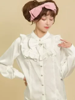 Sweet Lolita Blouses Bows Ruffles Long Sleeves Blouse Lolita Top White Lolita Shirt