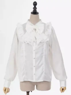 Sweet Lolita Blouses Bows Ruffles Long Sleeves Blouse Lolita Top White Lolita Shirt