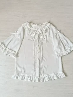 Sweet Lolita Blouses Lolita Top White Short Sleeves Lace Ruffles Lolita Shirt