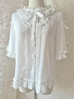 Sweet Lolita Blouses Lolita Top White Short Sleeves Lace Ruffles Lolita Shirt