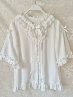 Sweet Lolita Blouses Lolita Top White Short Sleeves Lace Ruffles Lolita Shirt