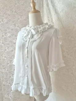 Sweet Lolita Blouses Lolita Top White Short Sleeves Lace Ruffles Lolita Shirt