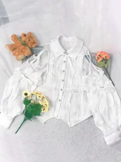 Sweet Lolita Blouses Polyester Lace Up Long Sleeves Casual Top Light Apricot Lolita Shirt