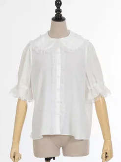 Sweet Lolita Blouses Purple Lolita Top Short Sleeves Ruffles Lace Lolita Shirt