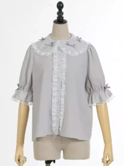 Sweet Lolita Blouses Purple Lolita Top Short Sleeves Ruffles Lace Lolita Shirt