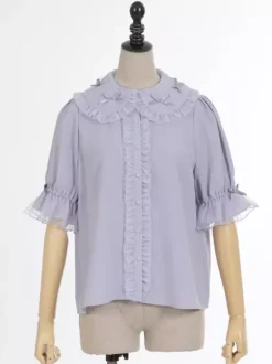 Sweet Lolita Blouses Purple Lolita Top Short Sleeves Ruffles Lace Lolita Shirt