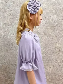 Sweet Lolita Blouses Purple Lolita Top Short Sleeves Ruffles Lace Lolita Shirt