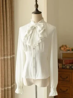 Sweet Lolita Blouses Ruffles Long Sleeves Blouse Lolita Top Ecru White Lolita Shirt