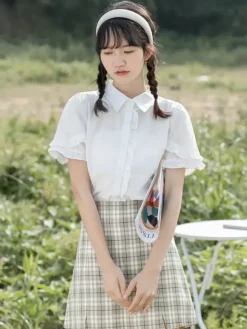 Sweet Lolita Blouses White Short Sleeves Lace Lolita Top Lolita Shirt