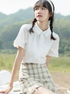 Sweet Lolita Blouses White Short Sleeves Lace Lolita Top Lolita Shirt