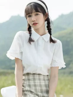 Sweet Lolita Blouses White Short Sleeves Lace Lolita Top Lolita Shirt