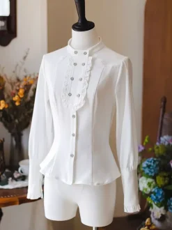 Sweet Lolita Blouses White Long Sleeves Lolita Top Ruffles Lolita Shirt