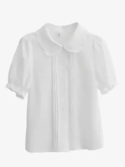 Sweet Lolita Blouses White Short Sleeves Ruffles Lolita Top Lolita Shirt