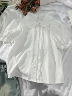 Sweet Lolita Blouses White Short Sleeves Ruffles Lolita Top Lolita Shirt